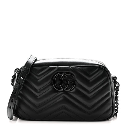 Calfskin Matelasse Monochrome Small GG Marmont Chain Shoulder Bag Black