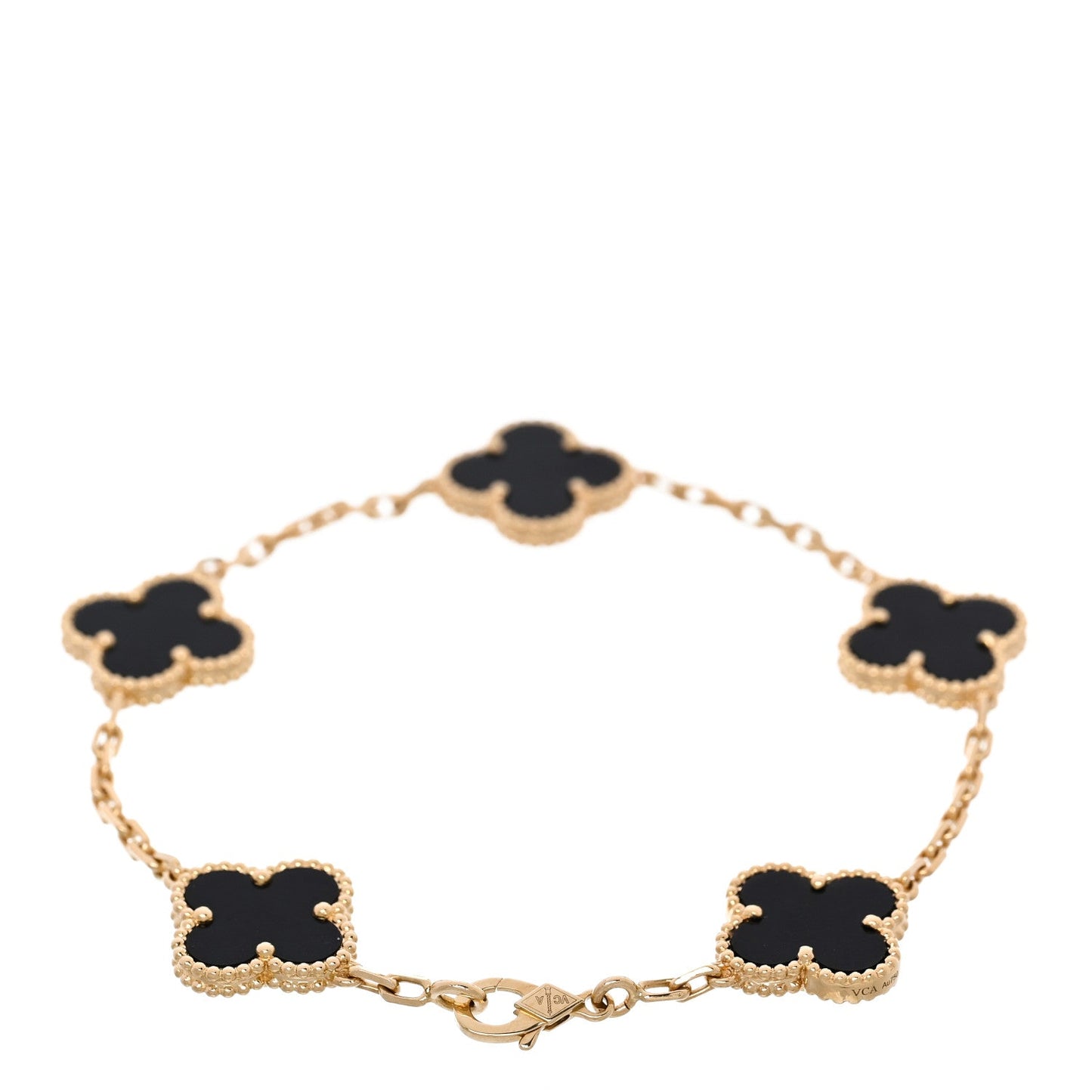 18K Yellow Gold Black Onyx 5 Motifs Vintage Alhambra Bracelet