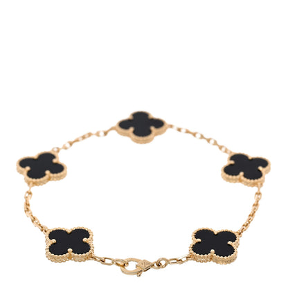 18K Yellow Gold Black Onyx 5 Motifs Vintage Alhambra Bracelet