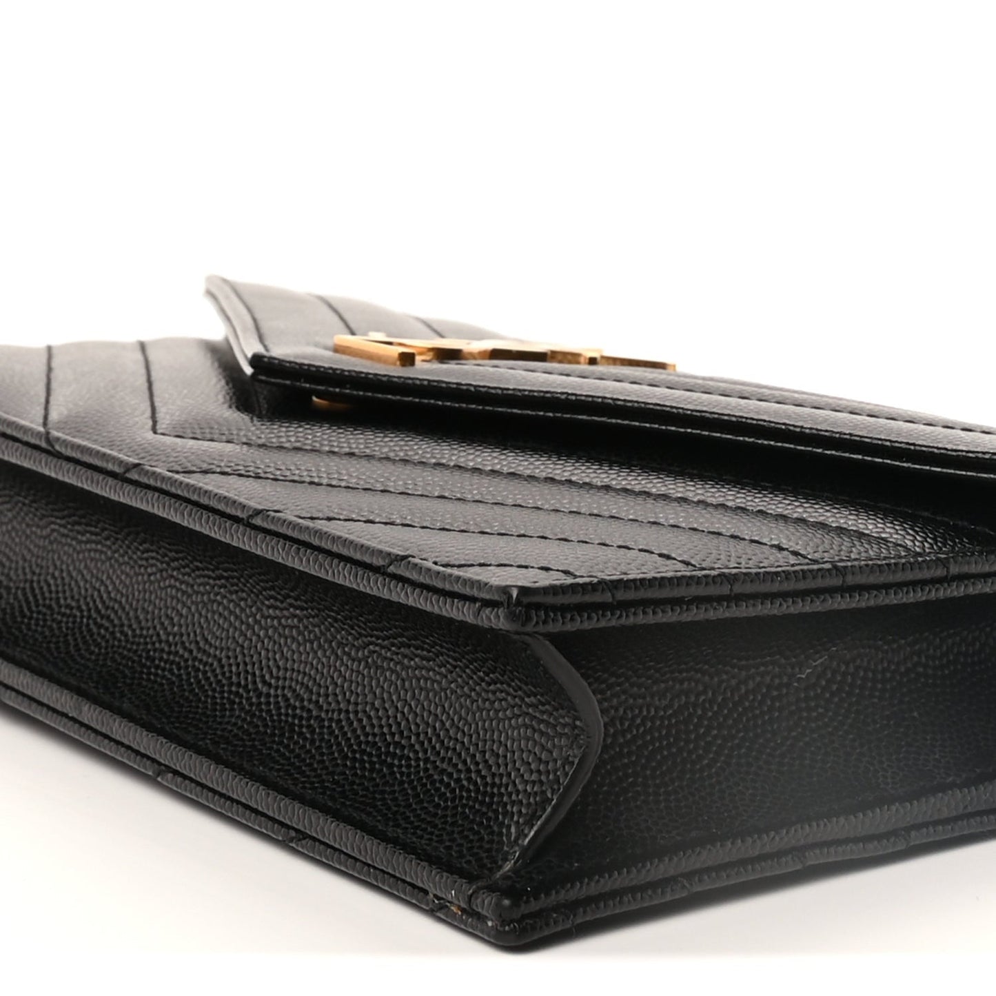 Grain De Poudre Matelasse Chevron Monogram Envelope Chain Wallet Black