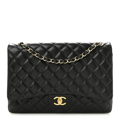 Lambskin Quilted Maxi Double Flap Black