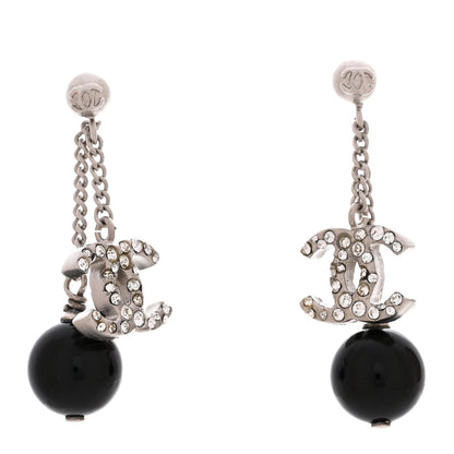 Crystal CC Bead Drop Earrings Silver Black