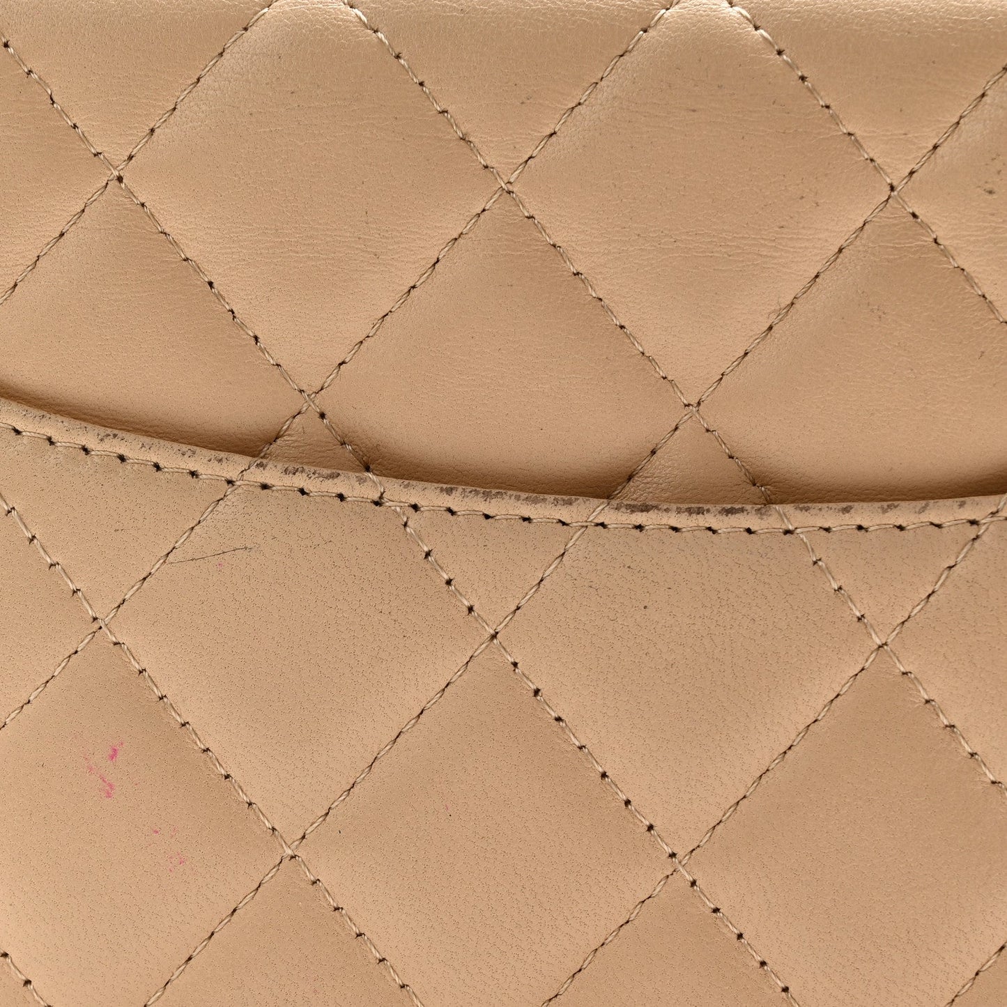 Lambskin Quilted Wallet On Chain WOC Beige