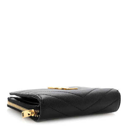 Grain De Poudre Matelasse Chevron Monogram Compact Zip Around Wallet Black