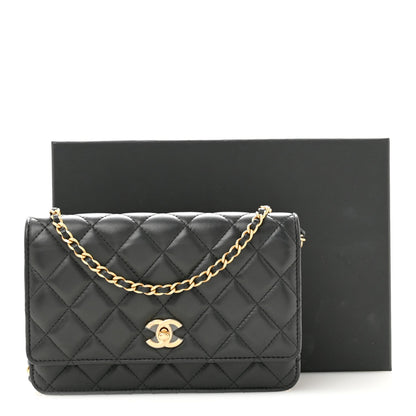 Lambskin Quilted CC Pearl Crush Wallet on Chain WOC Black
