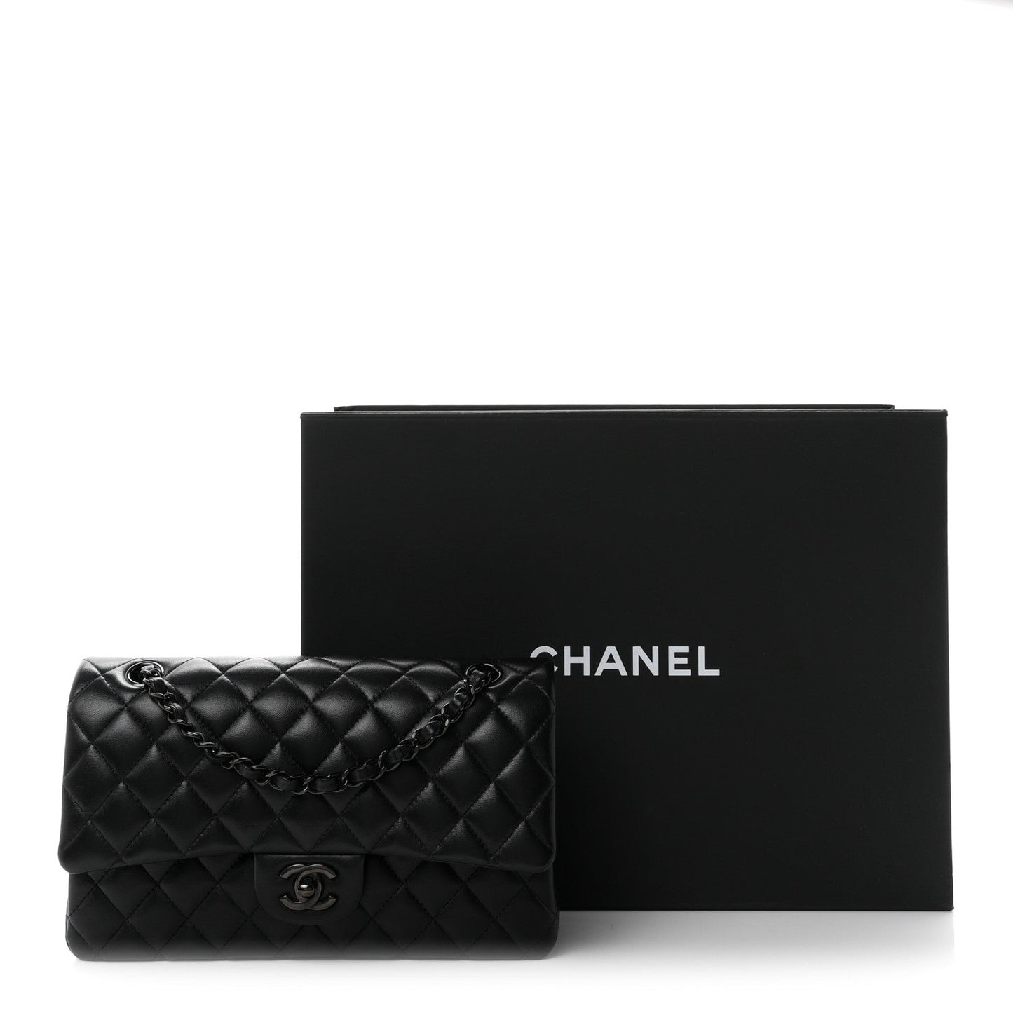 Lambskin Quilted Medium Double Flap So Black