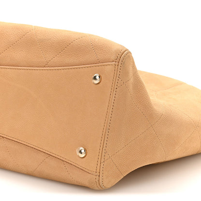 Grained Nubuck Calfskin Quilted Maxi Shopping Bag Beige
