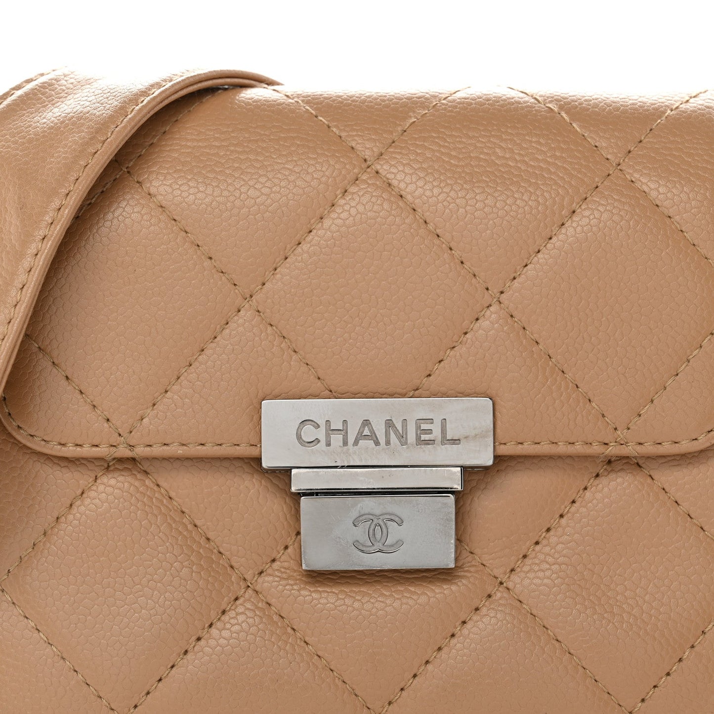 Caviar Quilted Mini Accordion Flap Beige