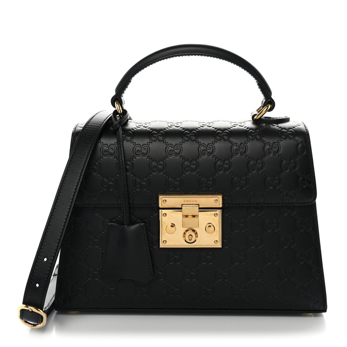 Guccissima Signature Small Padlock Top Handle Bag  Black