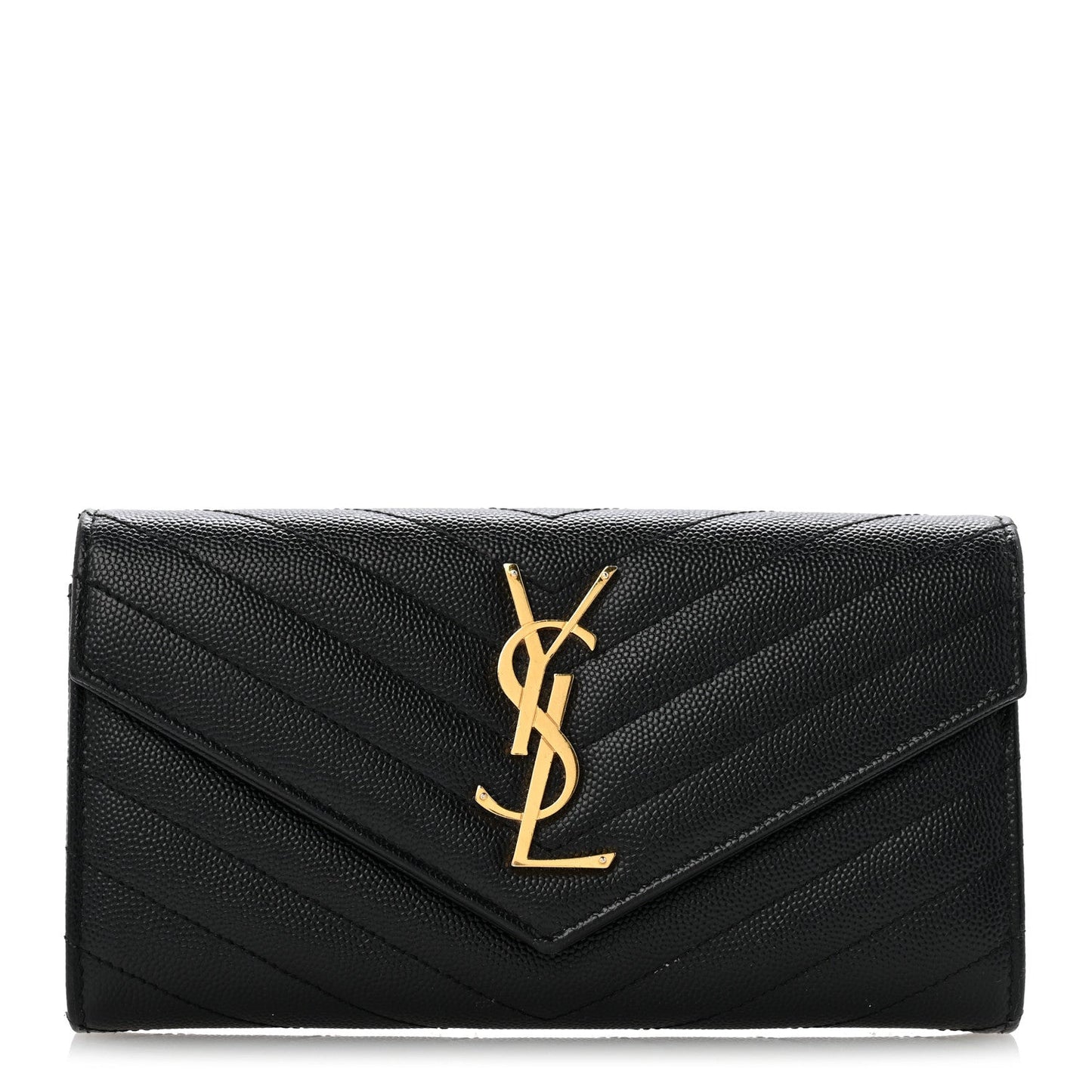 Grain De Poudre Matelasse Chevron Monogram Flap Wallet Black