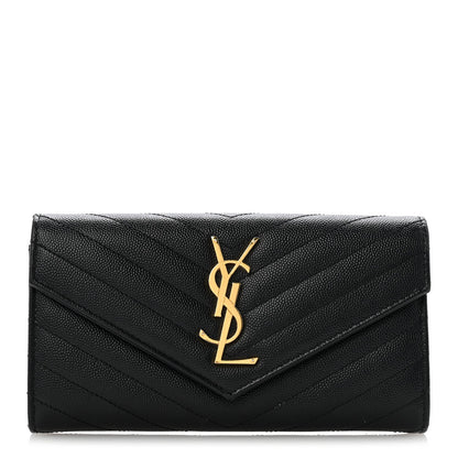 Grain De Poudre Matelasse Chevron Monogram Flap Wallet Black
