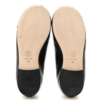 Lambskin Quilted CC Cambon Ballet Flats 36 Black White