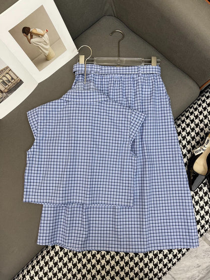 MATCHING SET WITH TOP AND BLUE PLAID MINI SKIRT