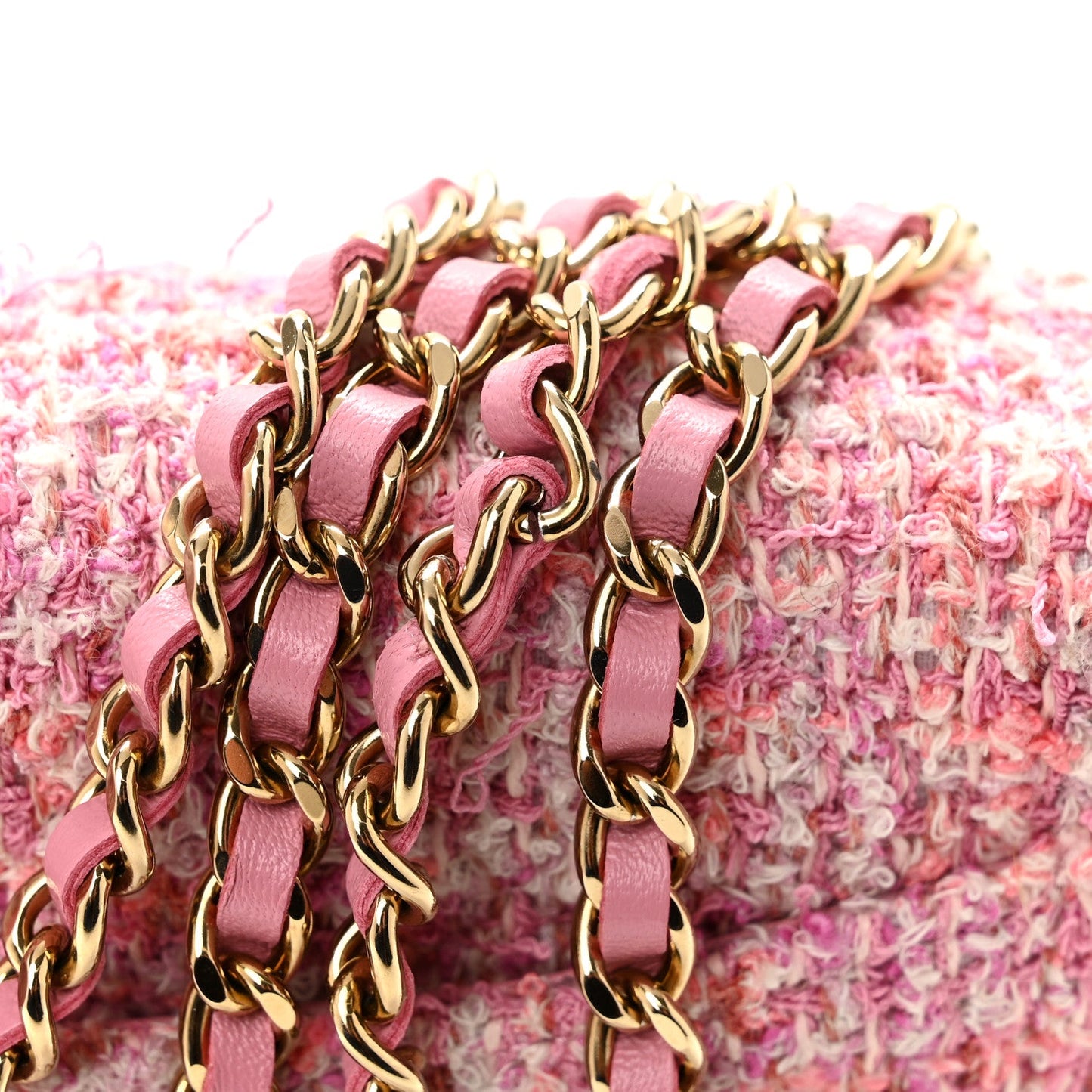 Tweed Quilted Wallet On Chain WOC Pink