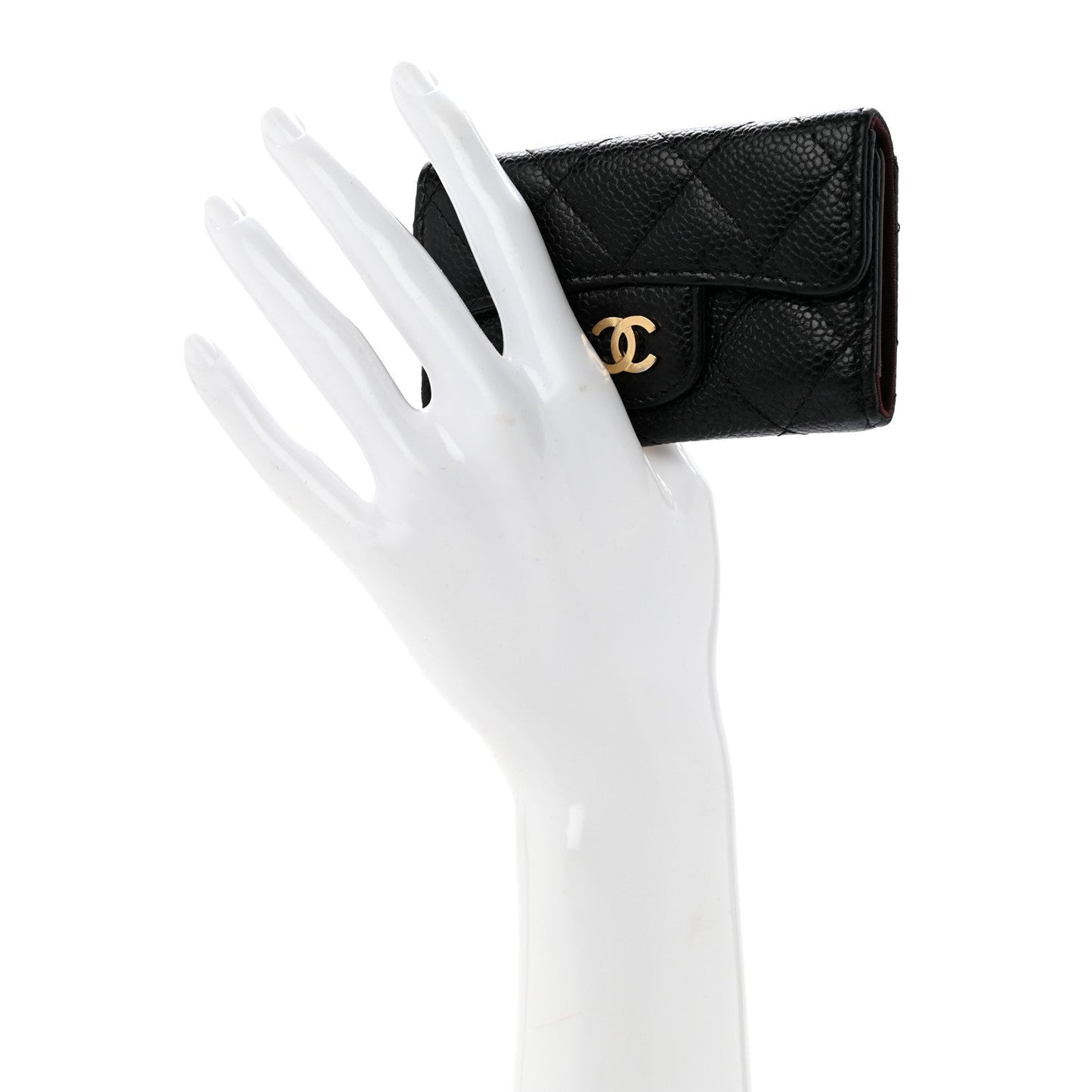 Caviar Quilted 6 Key Holder Black