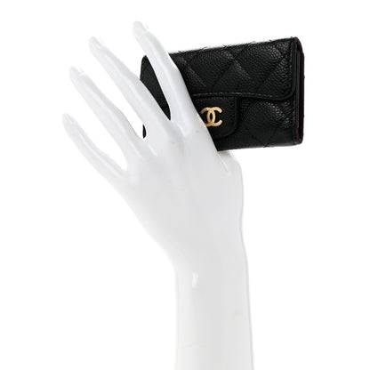 Caviar Quilted 6 Key Holder Black