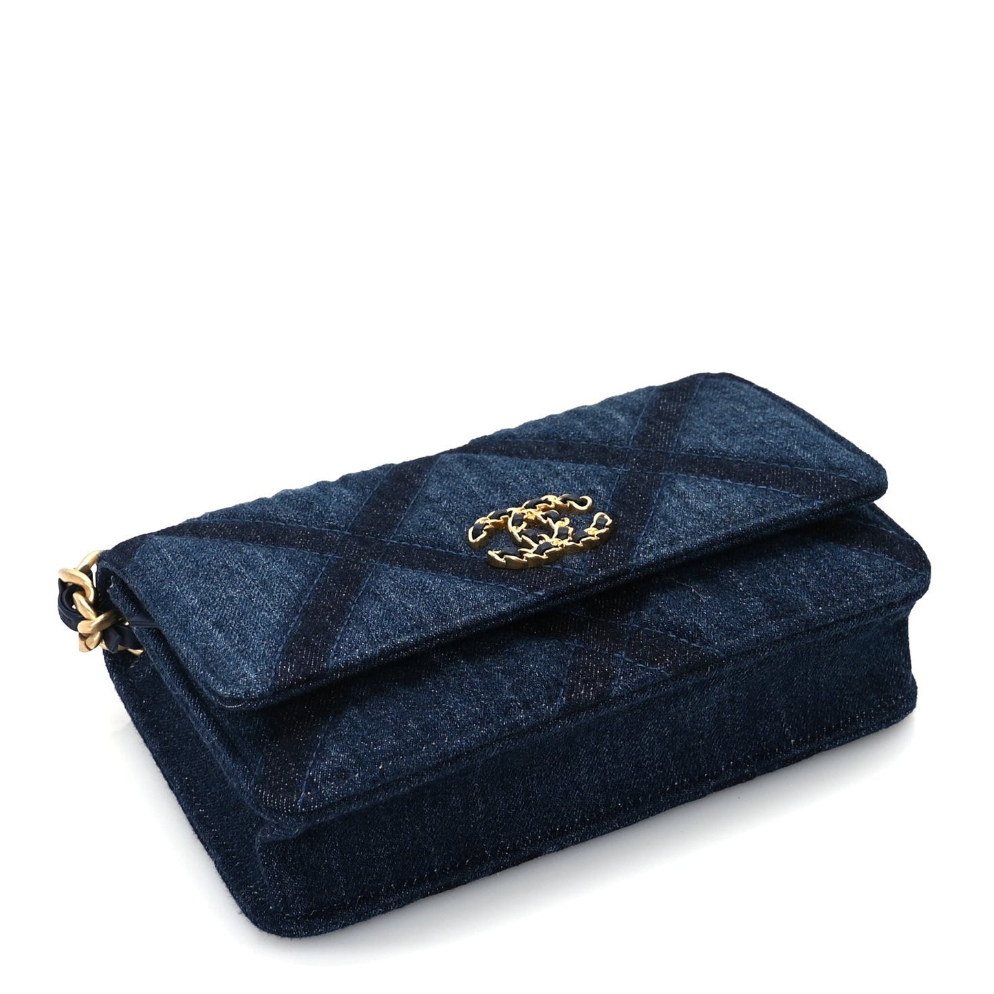 Denim Quilted 19 Wallet On Chain WOC  Blue