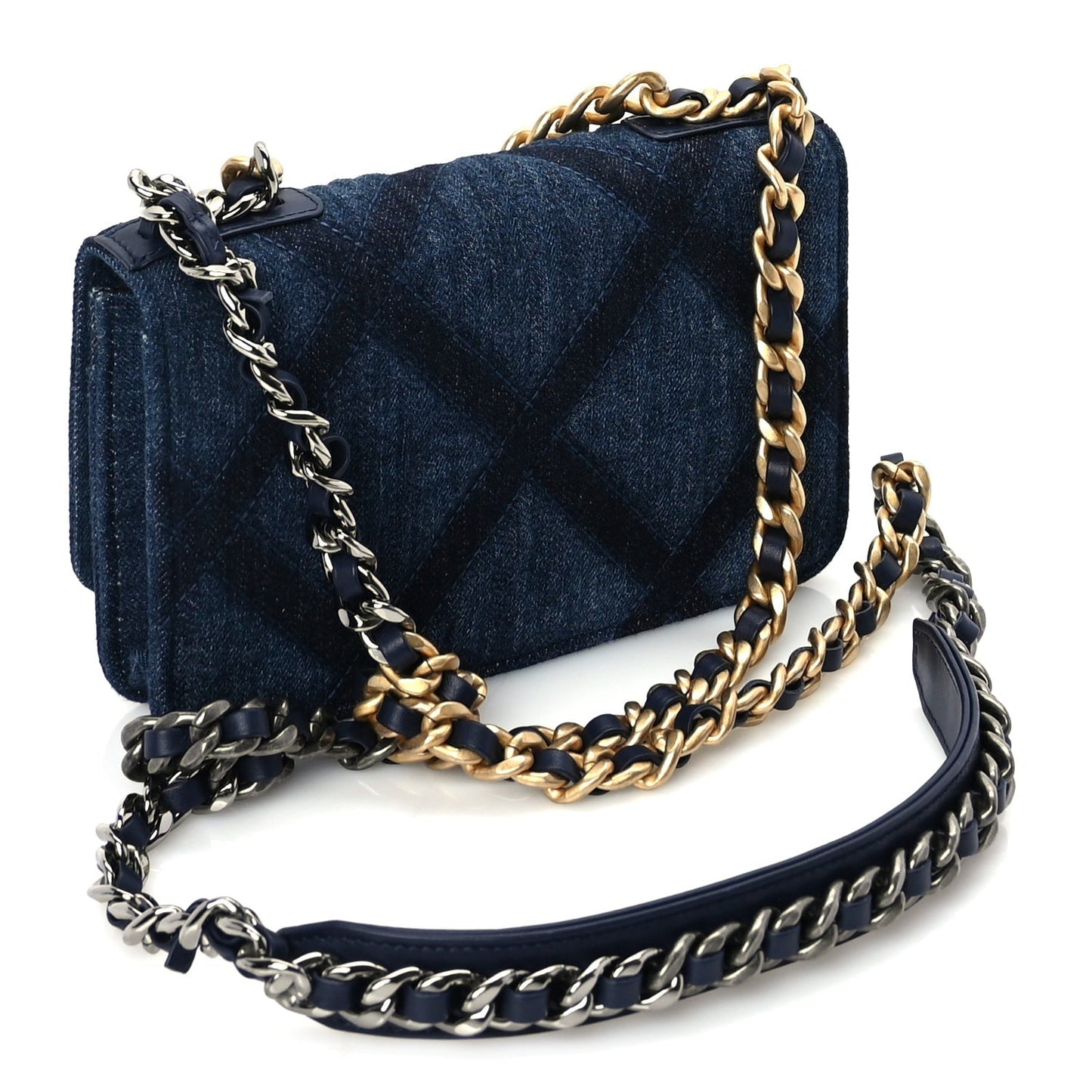 Denim Quilted 19 Wallet On Chain WOC  Blue