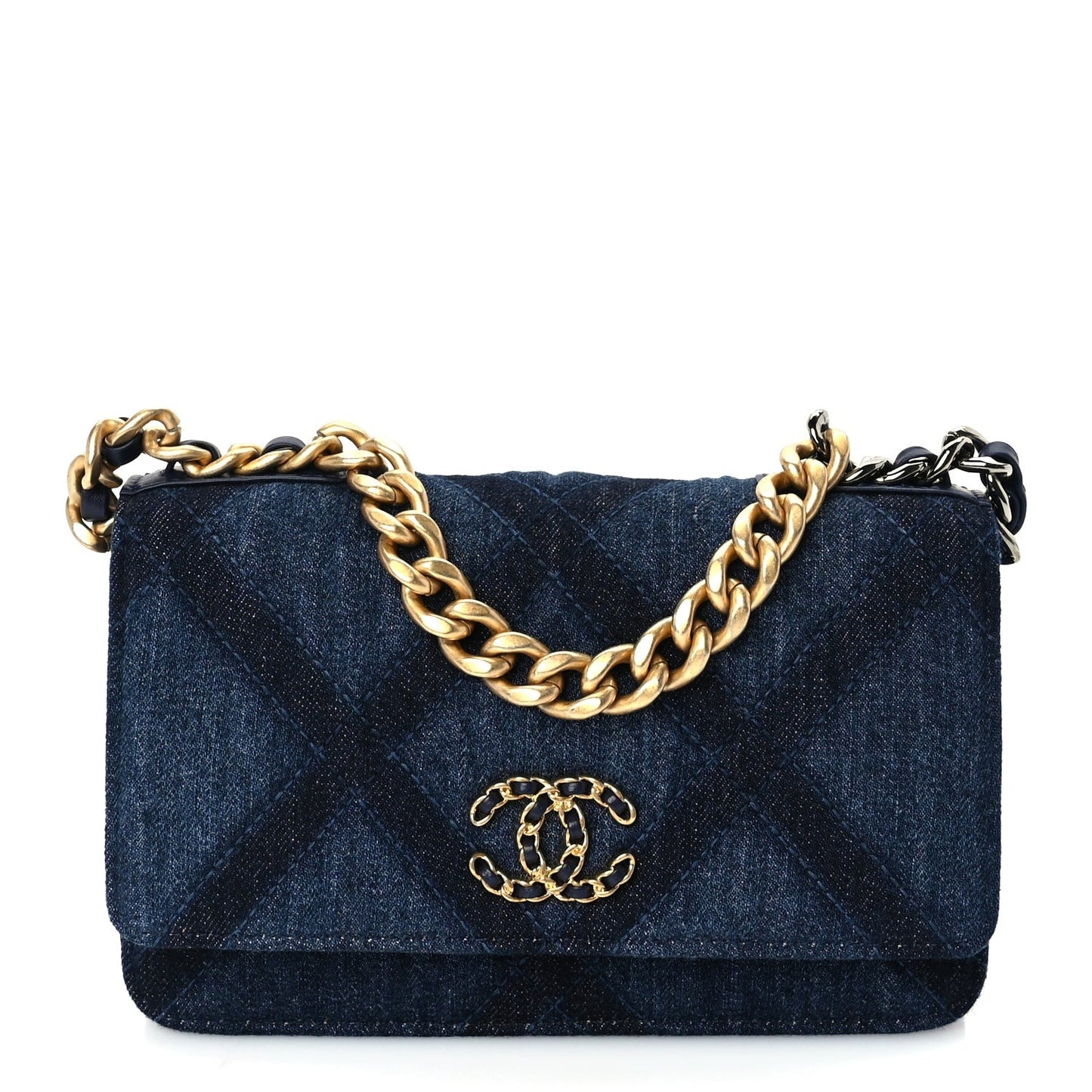 Denim Quilted 19 Wallet On Chain WOC  Blue