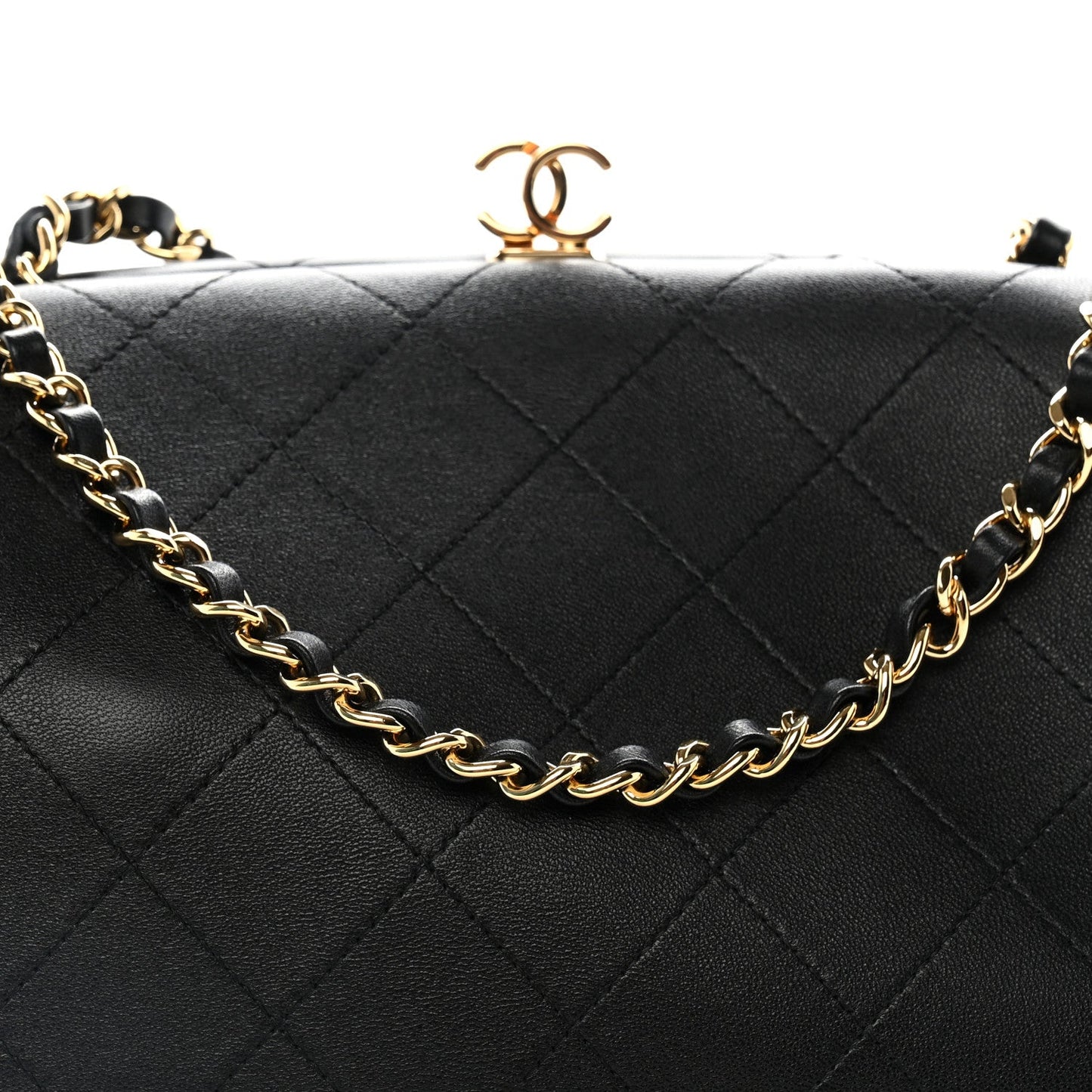 Lambskin Stitched Clutch With Chain Black
