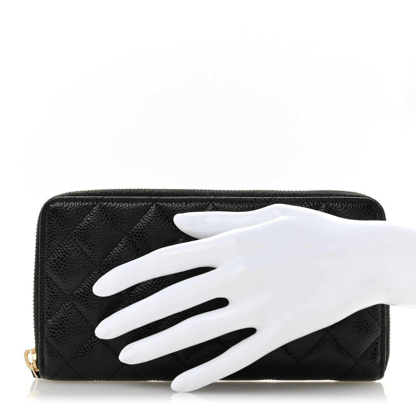 Caviar Quilted Large Gusset Zip Around Wallet Black