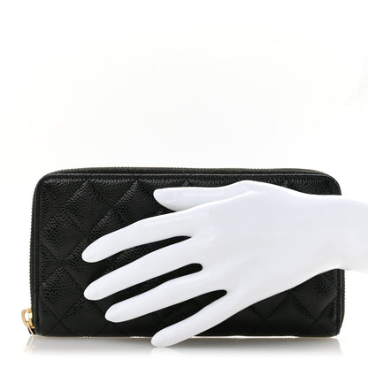 Caviar Quilted Large Gusset Zip Around Wallet Black