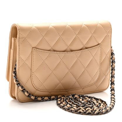 Lambskin Quilted Wallet On Chain WOC Beige