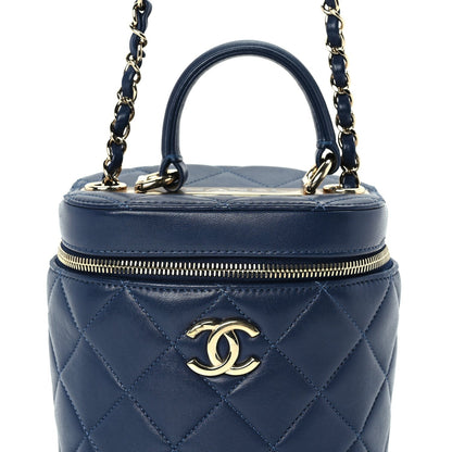 Lambskin Quilted Trendy Vanity Case Blue