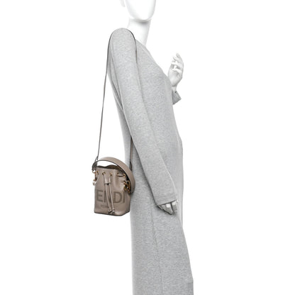 Vitello King F is Fendi Logo Embossed Mini Mon Tresor Bucket Bag Tortora