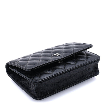 Caviar Quilted Wallet on Chain WOC  Black
