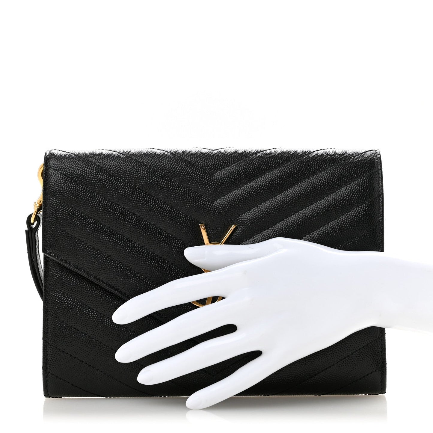 Grain De Poudre Matelasse Chevron Monogram Envelope Clutch Black