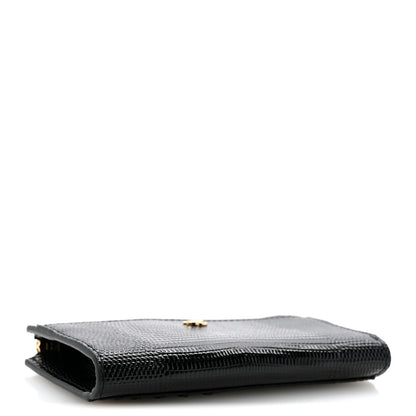 Calfskin Lizard Embossed Zipped Card Holder Black