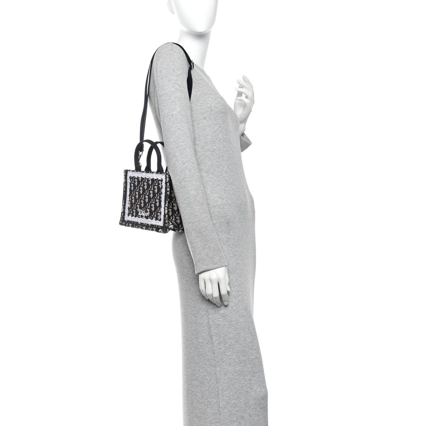 Oblique Embroidered Lace Mini Book Tote With Strap Blue White