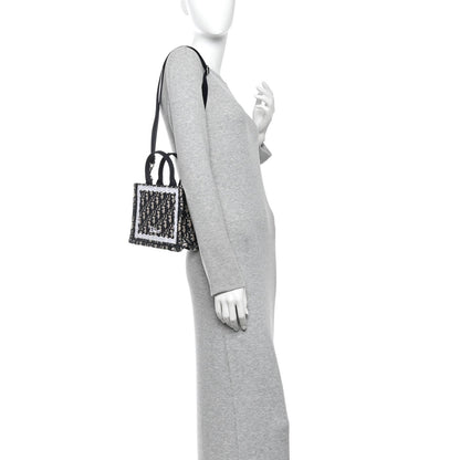 Oblique Embroidered Lace Mini Book Tote With Strap Blue White