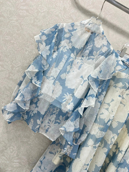 ZIMMER FLORAL PRINTED BLUE CHIFFON SET 269183