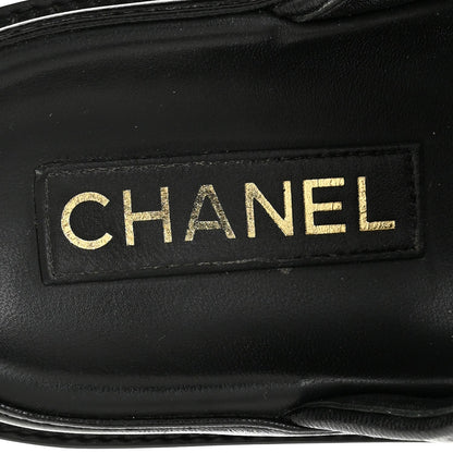 Lambskin Quilted Velcro Dad Chain CC Slide Sandals 36 Black