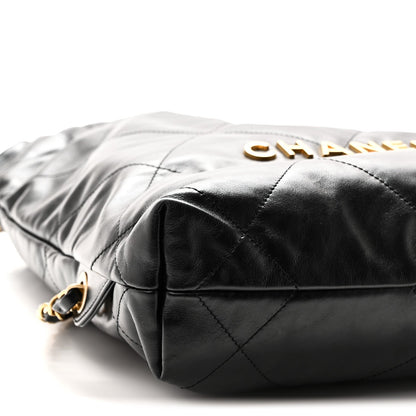 Shiny Calfskin Quilted Chanel 22 Backpack Black