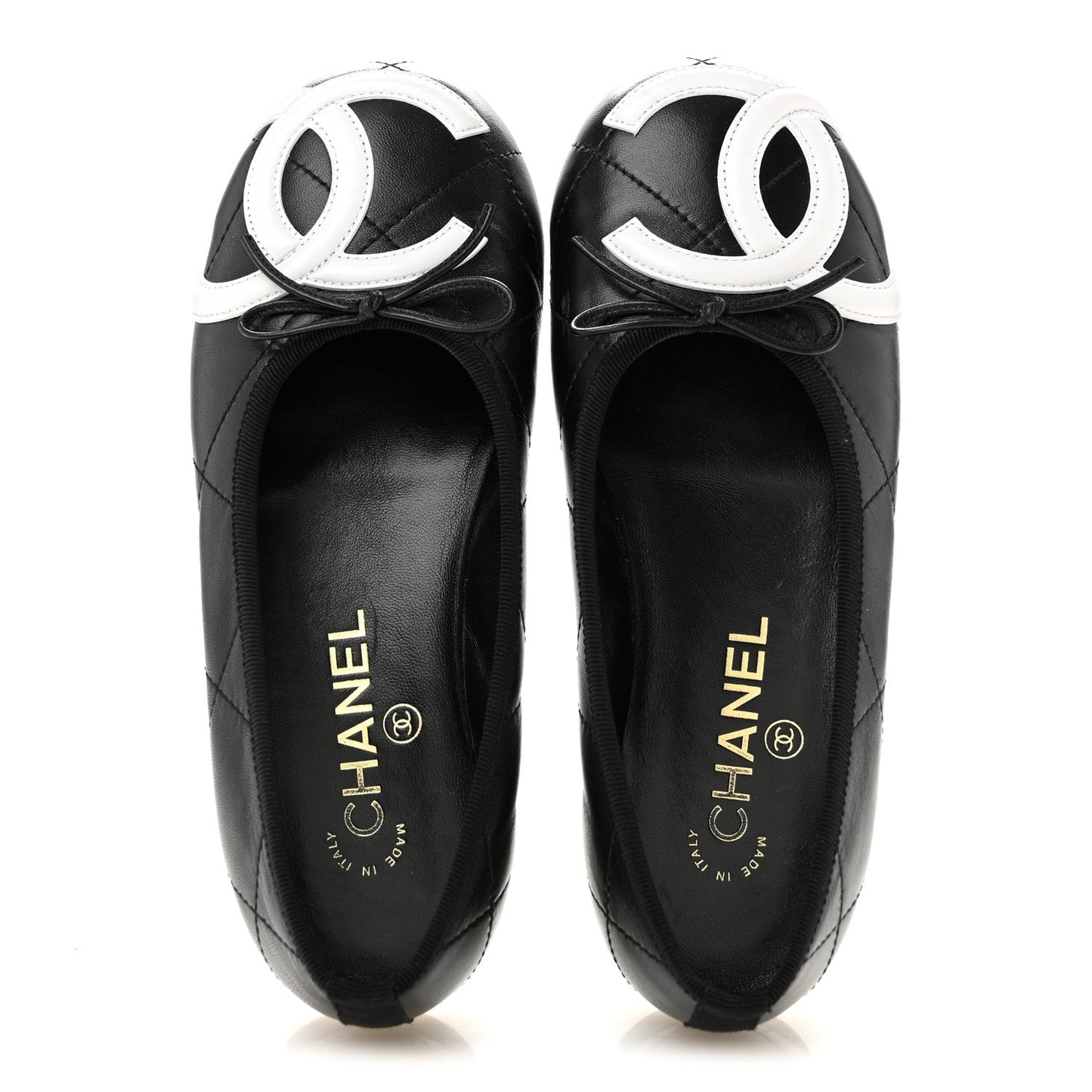 Lambskin Quilted CC Cambon Ballet Flats 36 Black White