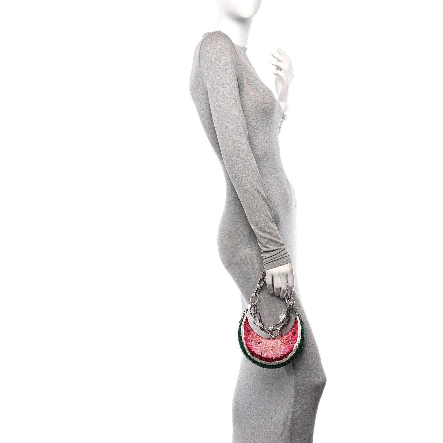 Crystal Watermelon Crescent Minaudiere Clutch