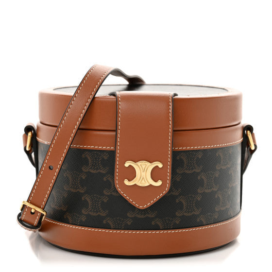 Calfskin Triomphe Canvas Medium Tambour Bag Tan