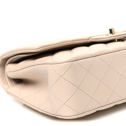 Caviar Quilted Medium Double Flap Ecru