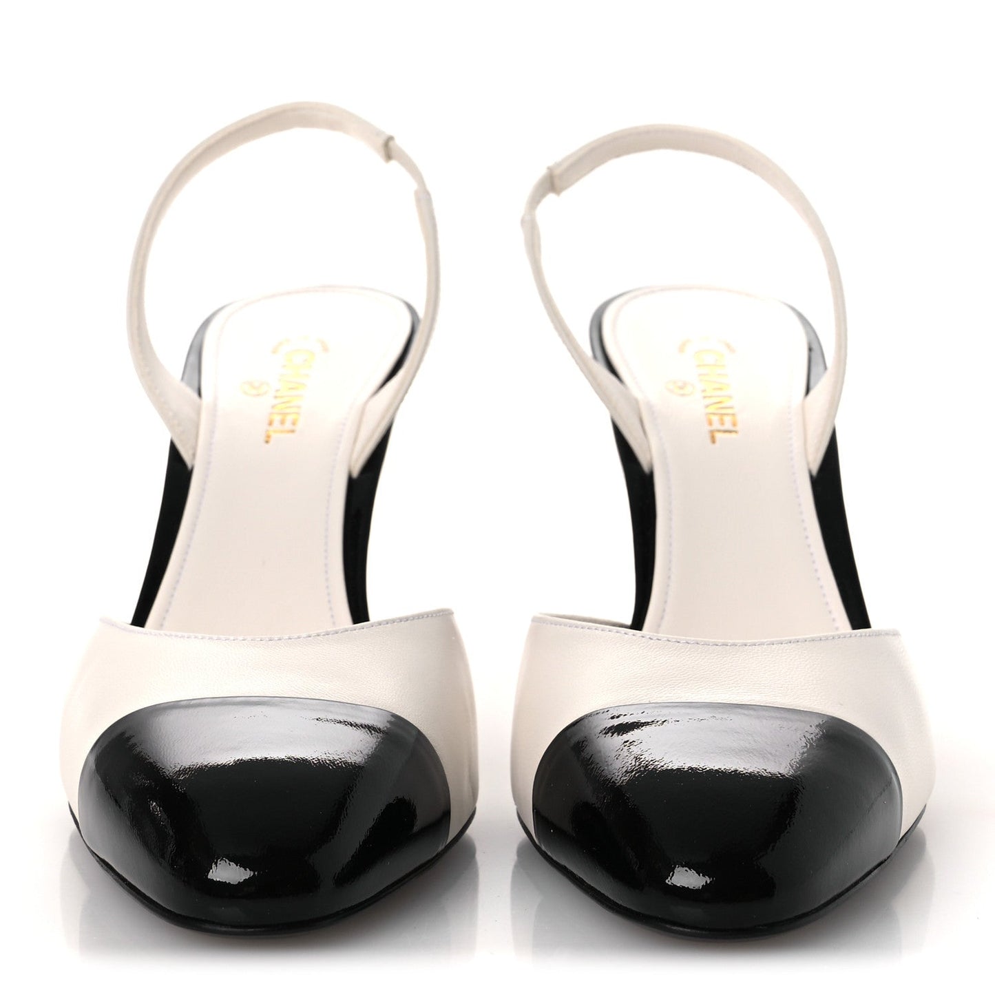 Lambskin Patent Calfskin Cap Toe CC Apple Slingback Pumps 40 White Black