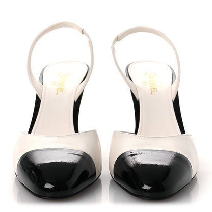Lambskin Patent Calfskin Cap Toe CC Apple Slingback Pumps 40 White Black