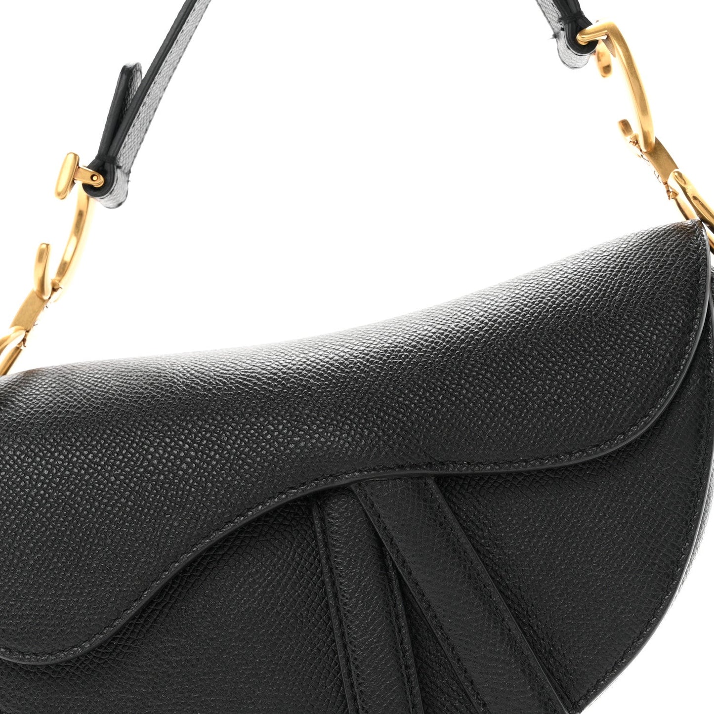 Grained Calfskin Mini Saddle Bag Black