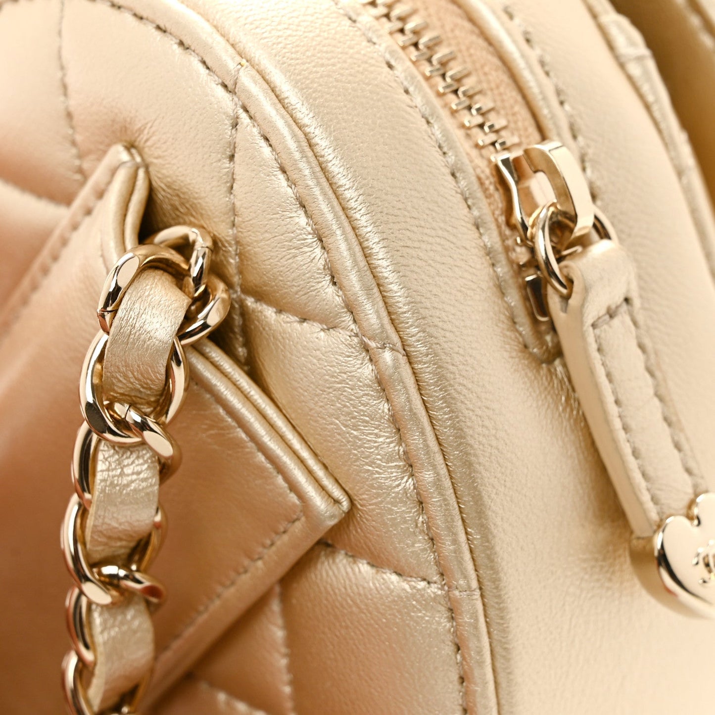 Metallic Lambskin Quilted CC In Love Heart Waist Belt Bag With Chain Gold