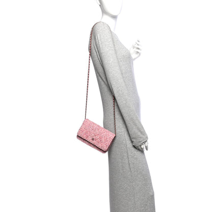 Tweed Quilted Wallet On Chain WOC Pink