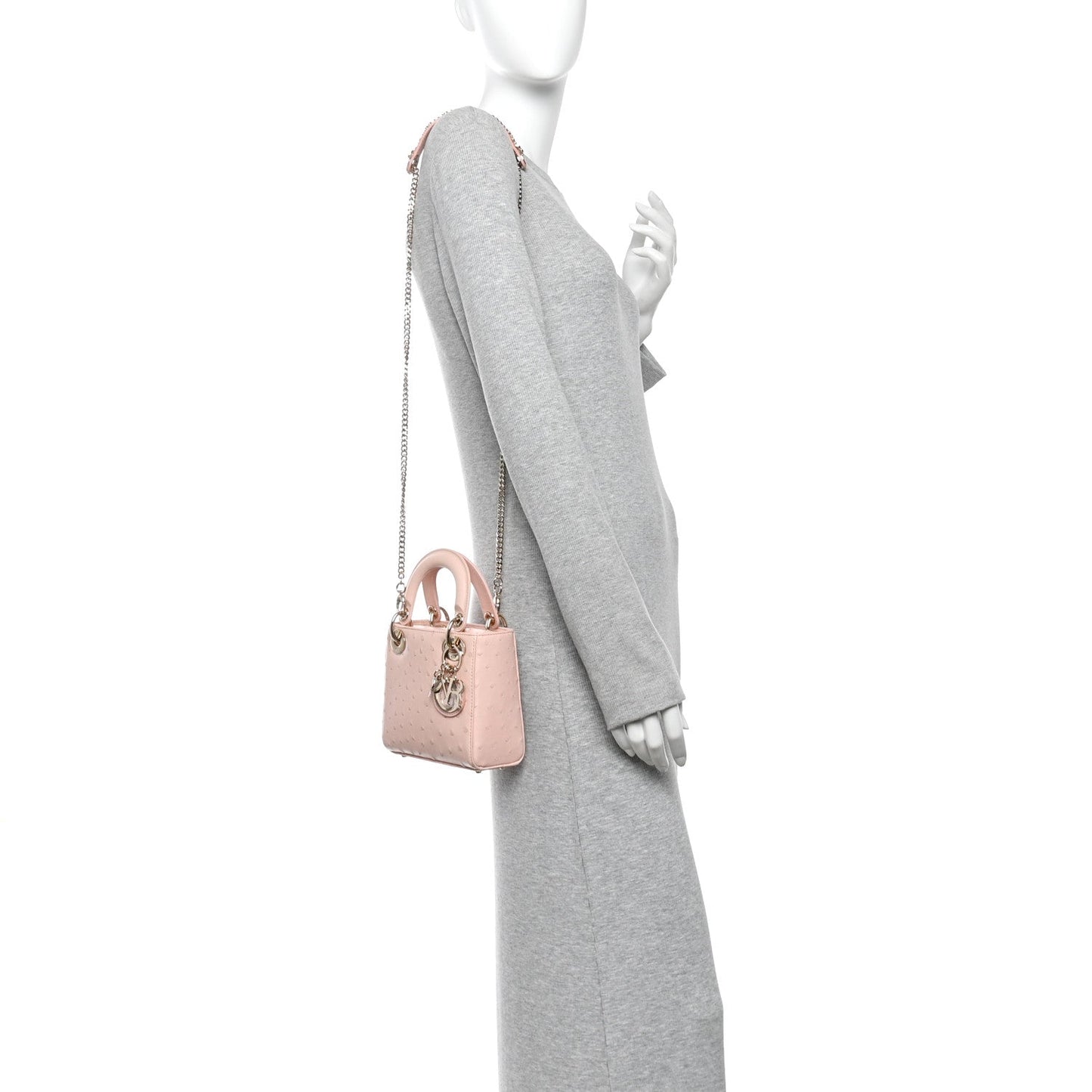 Ostrich Mini Lady Dior Light Pink
