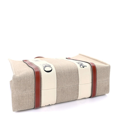 Linen Calfskin Medium Woody Ribbon Tote  White Brown