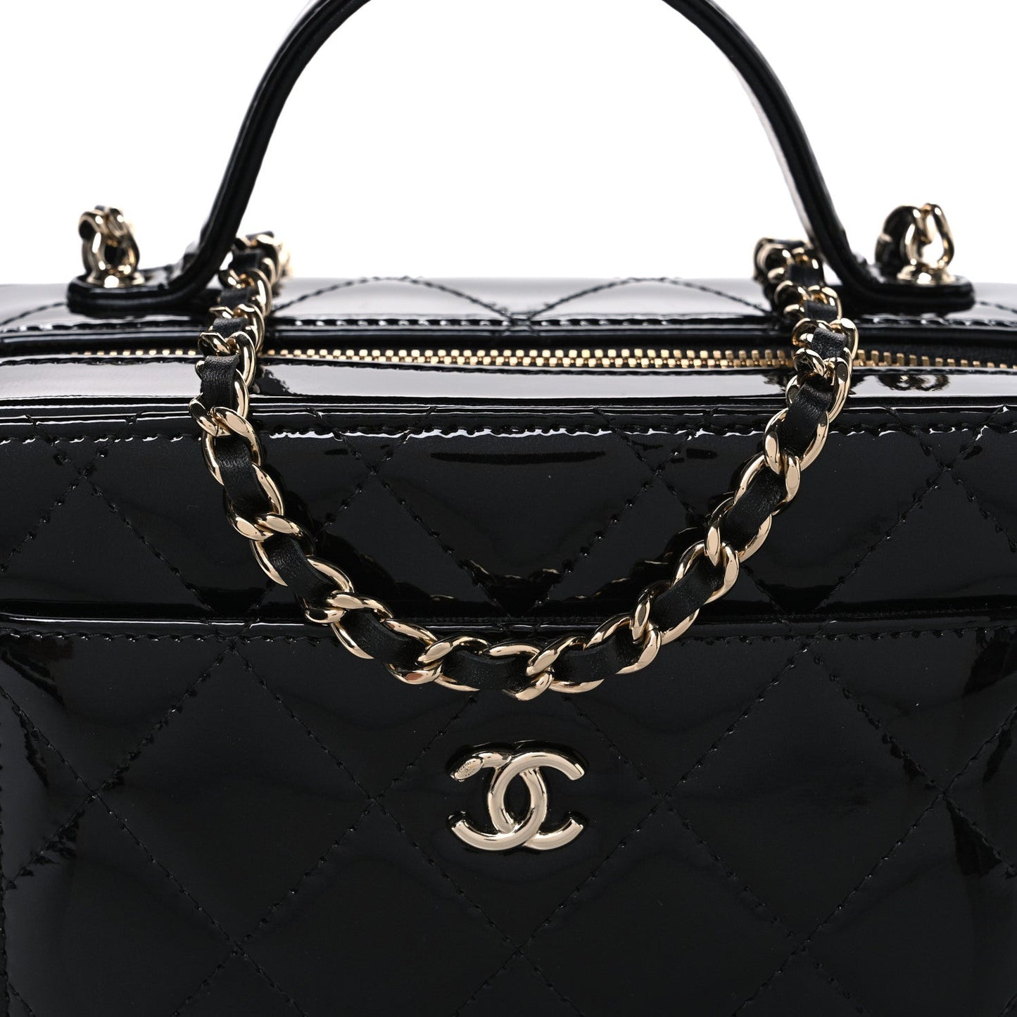 Patent Quilted Top Handle Vanity Case Black