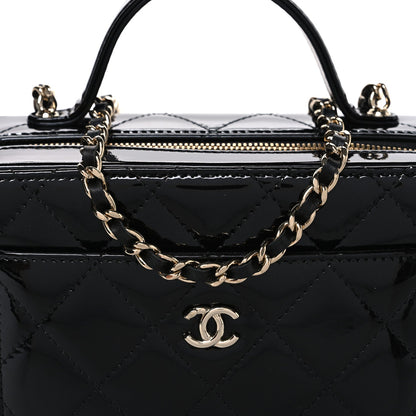 Patent Quilted Top Handle Vanity Case Black